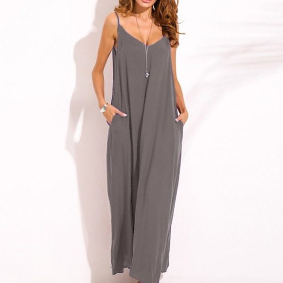 BOHO/SOHO Other - Grey Beach Cover Up  Loose Long Maxi Sun Dress with Pockets